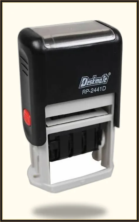 Self-inking rubber stamp with Arabic and English text, Riyadh