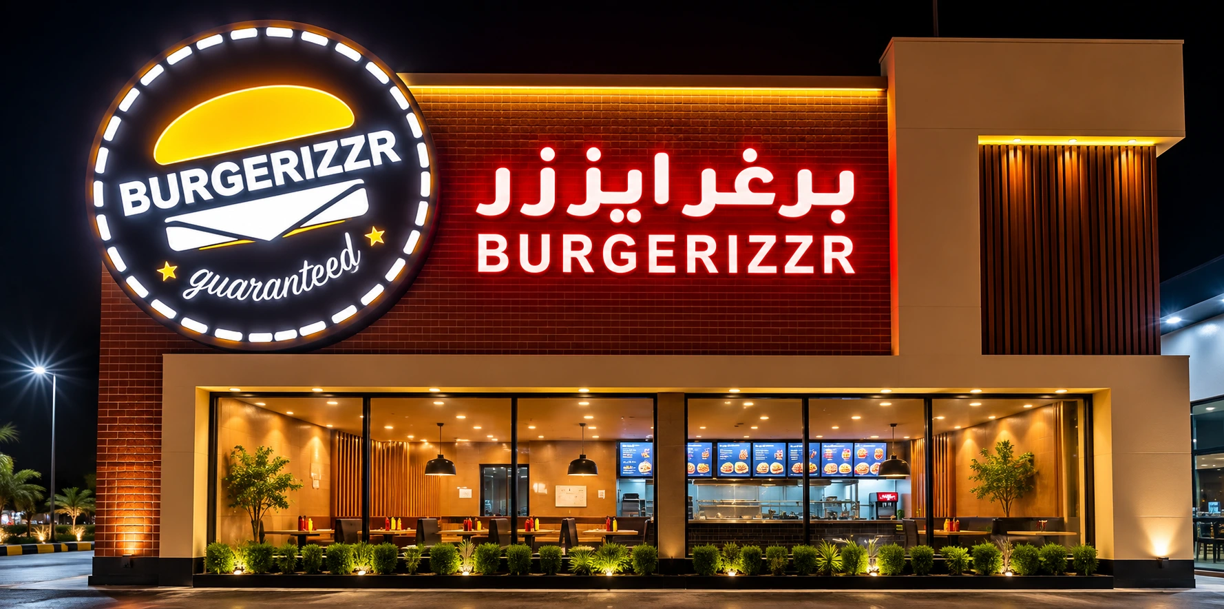 Burgerizzr restaurant LED signage